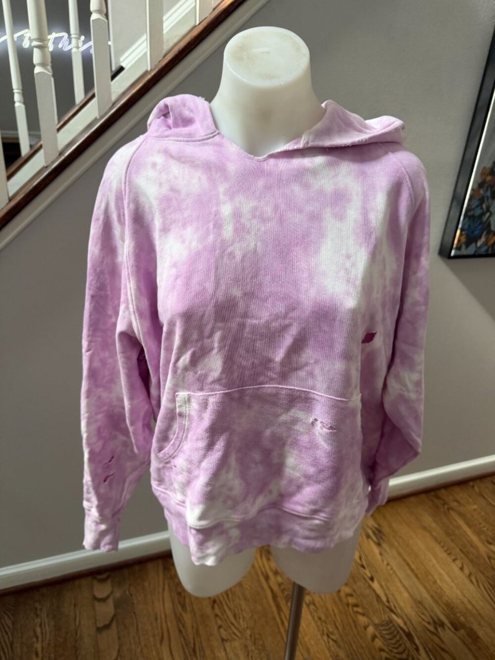 LoveShackFancy Tie-Dye Crew Neck Distressed Hoodie Sweatshirt Pink OS